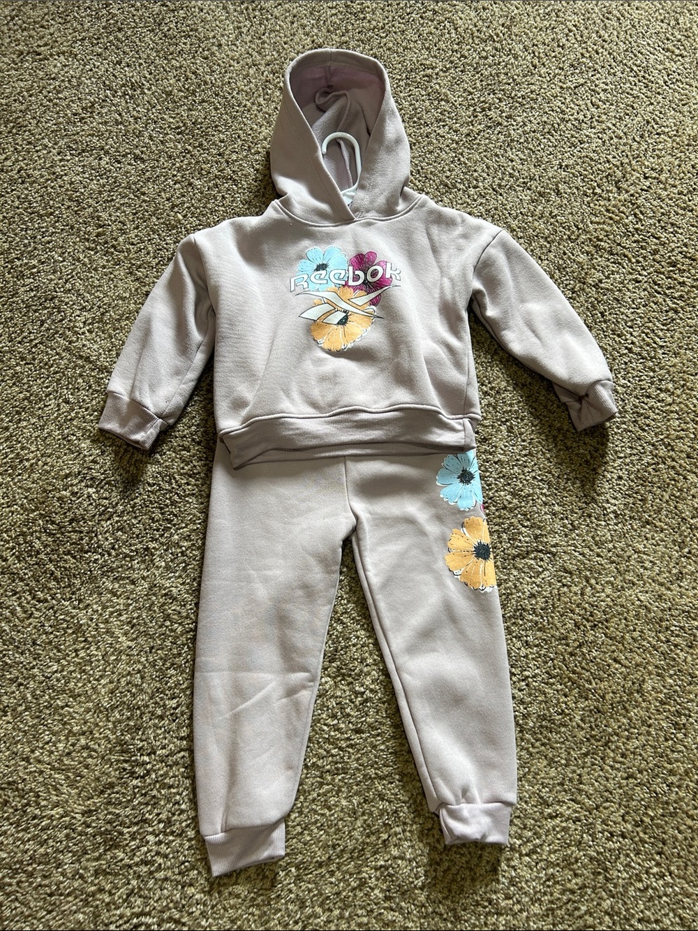 Reebok Girls Lilac Purple Hoodie & Joggers with Floral Graphics
